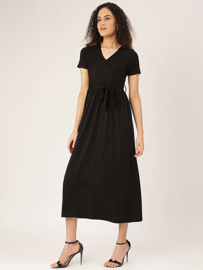 women solid short sleeves a-line dress