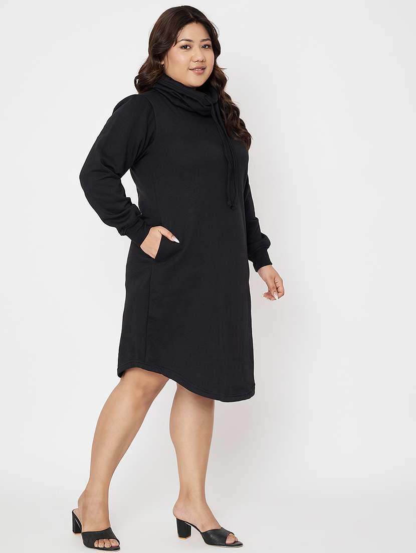 women solid high neck long sleeves t-shirt dress - 21741949 - Standard Image - 1