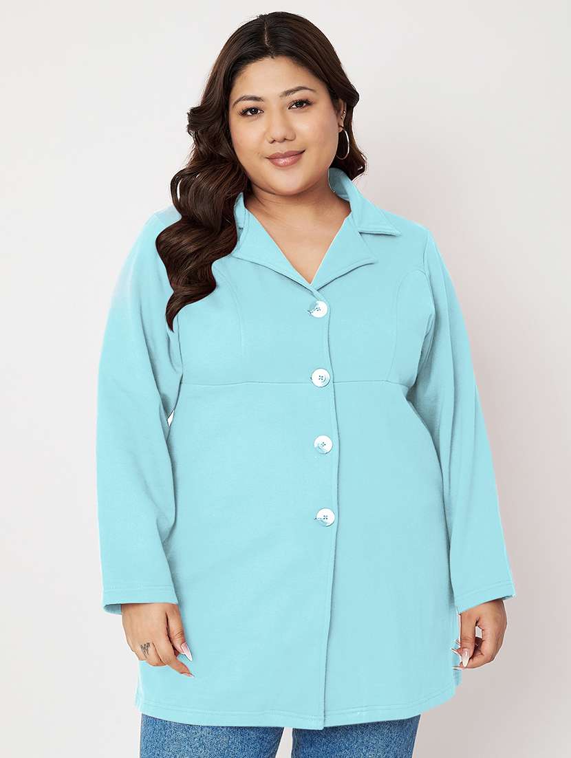 women plus size solid long sleeves regular coat