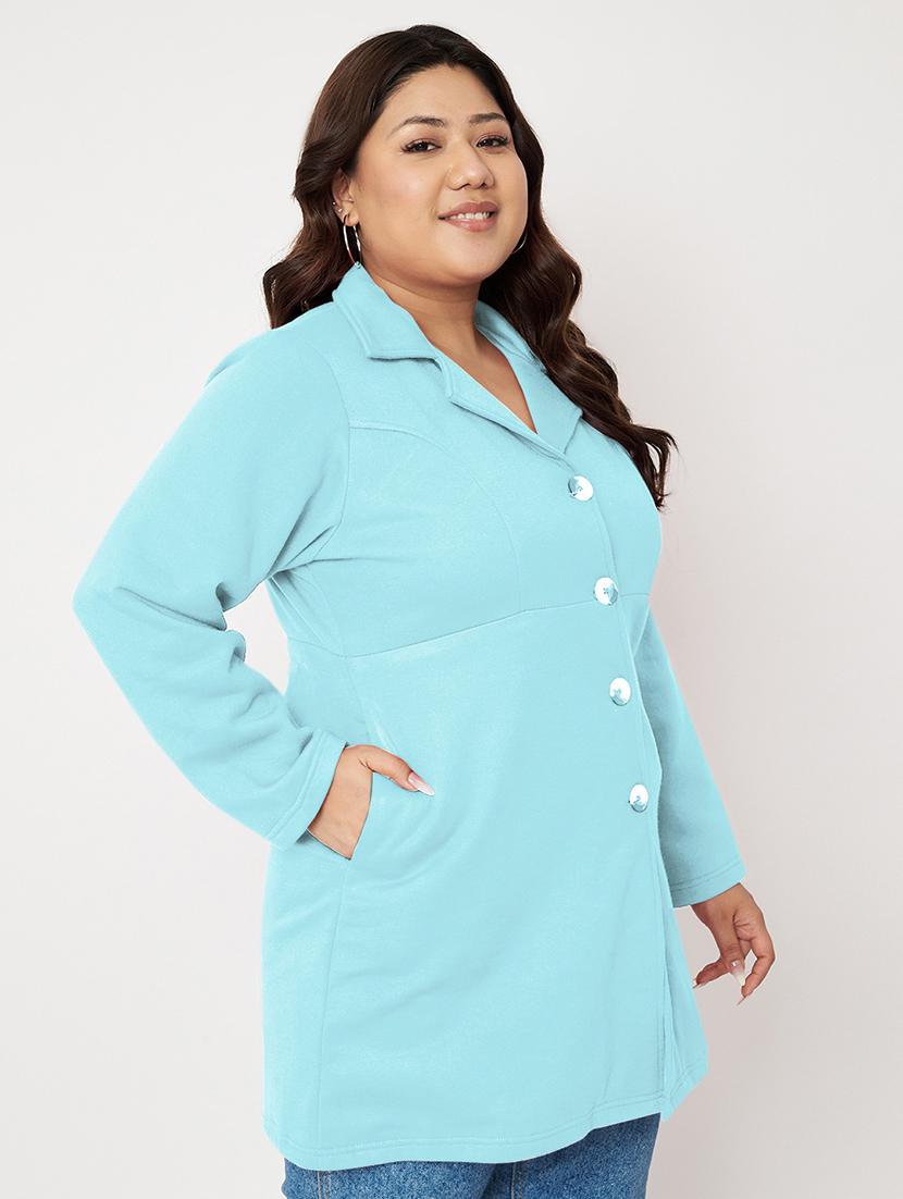 women plus size solid long sleeves regular coat - 21741950 - Standard Image - 1