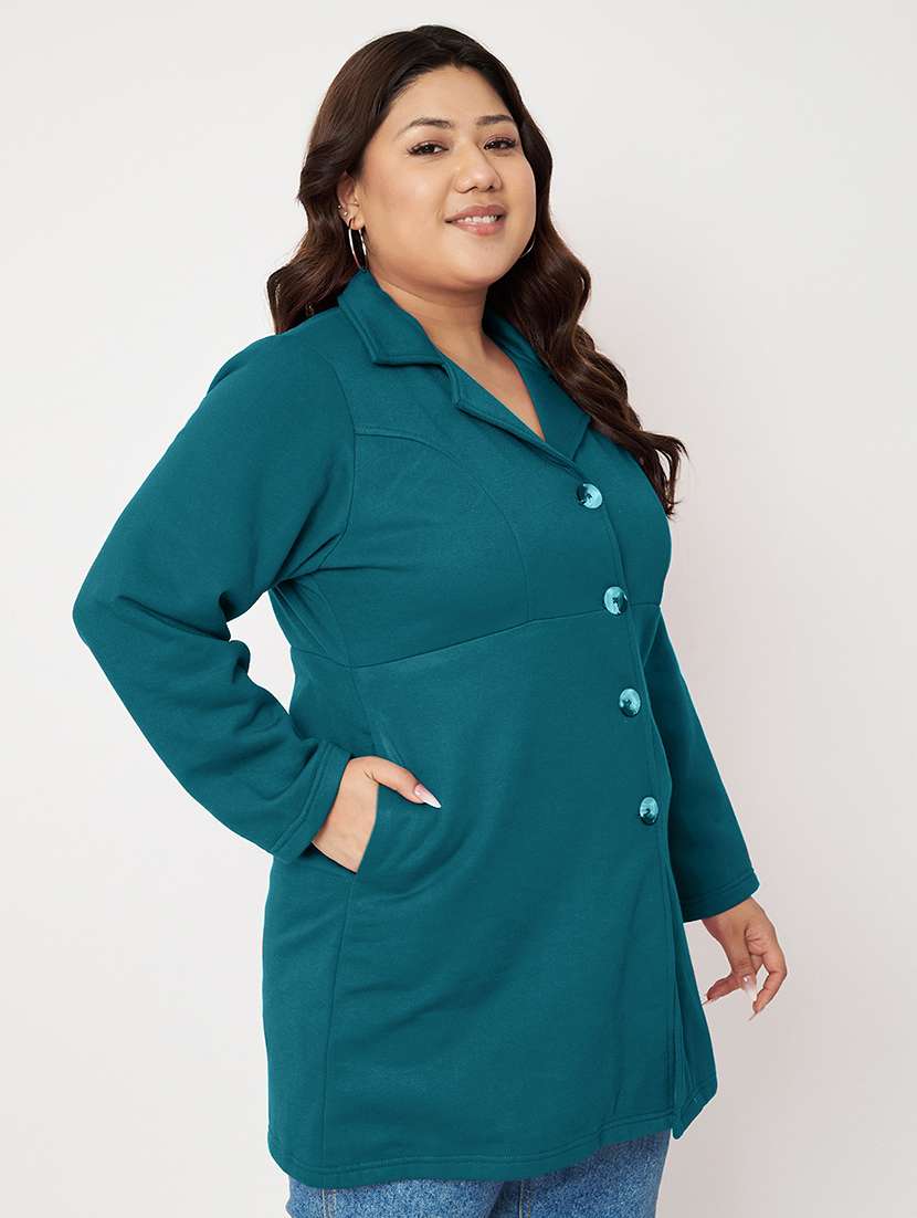 women plus size solid long sleeves regular coat - 21741951 -  Standard Image - 1