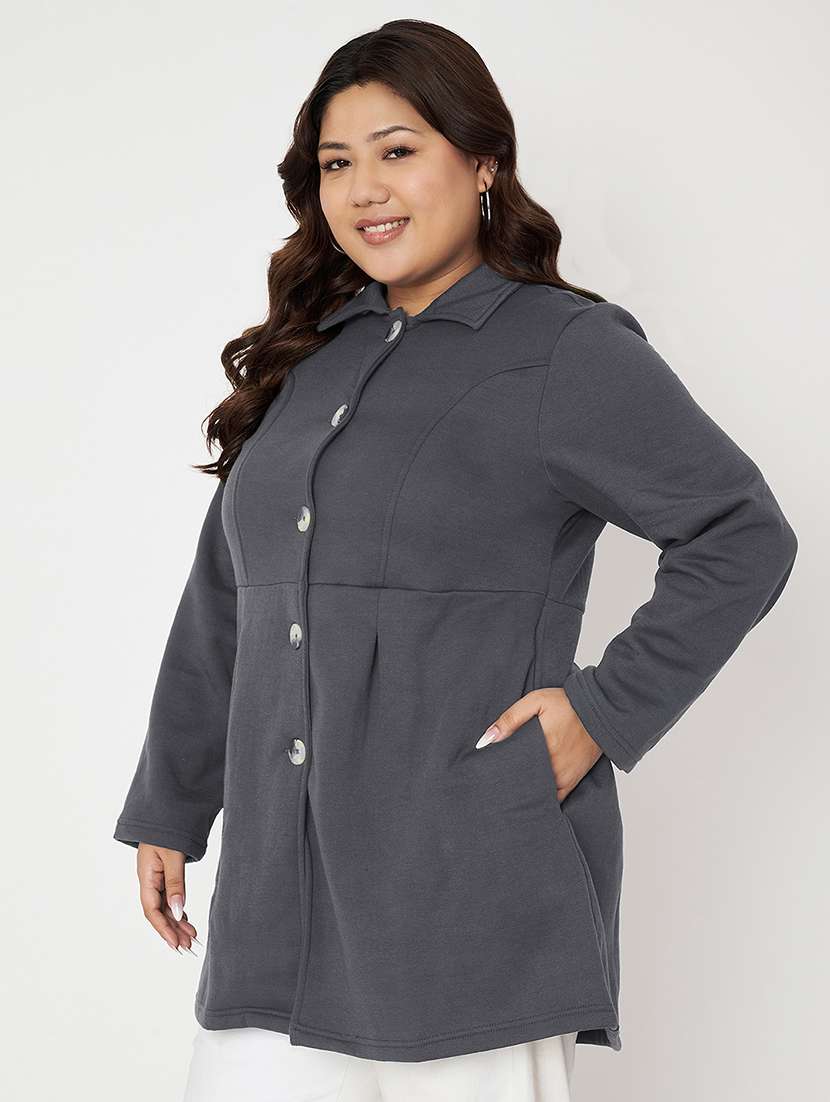 women plus size solid long sleeves regular coat - 21741967 -  Standard Image - 1
