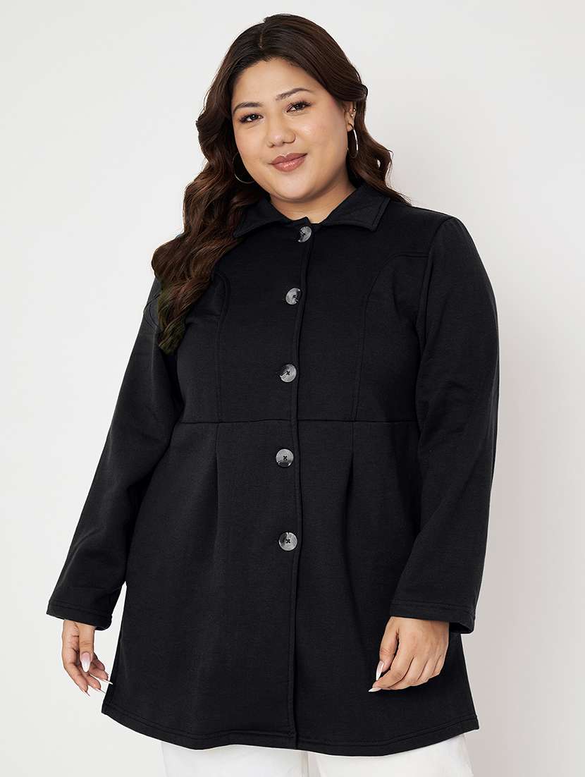 women plus size solid long sleeves regular coat - 21741969 - Zoom Image - 0
