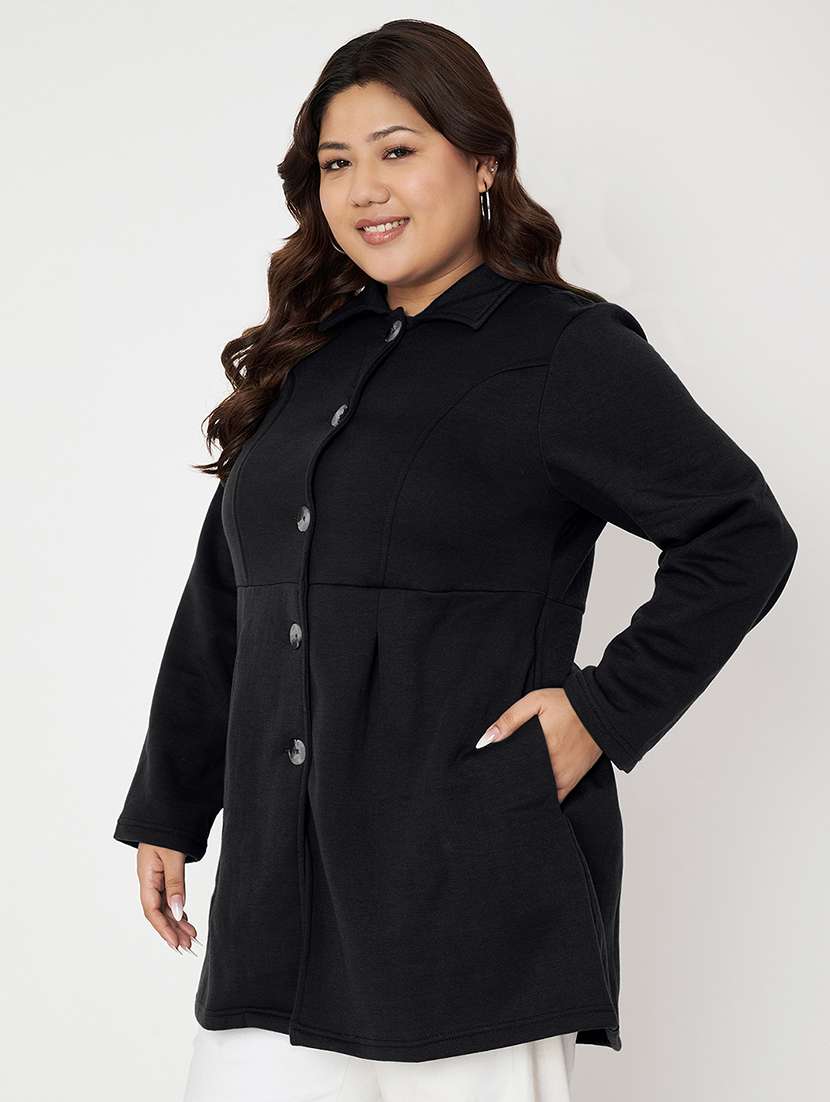 women plus size solid long sleeves regular coat - 21741969 - Standard Image - 1