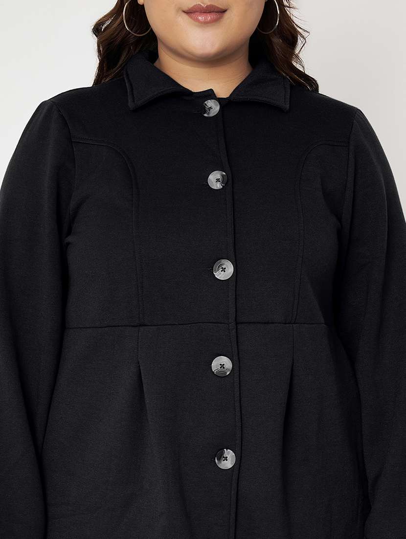 women plus size solid long sleeves regular coat - 21741969 - Standard Image - 4