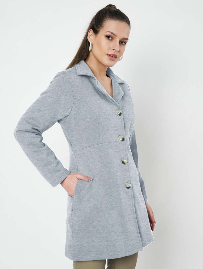 women solid long sleeves regular coat - 21741976 -  Standard Image - 1