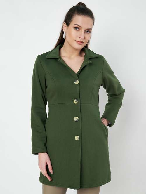 women solid long sleeves regular coat - 21741977 -  Standard Image - 0