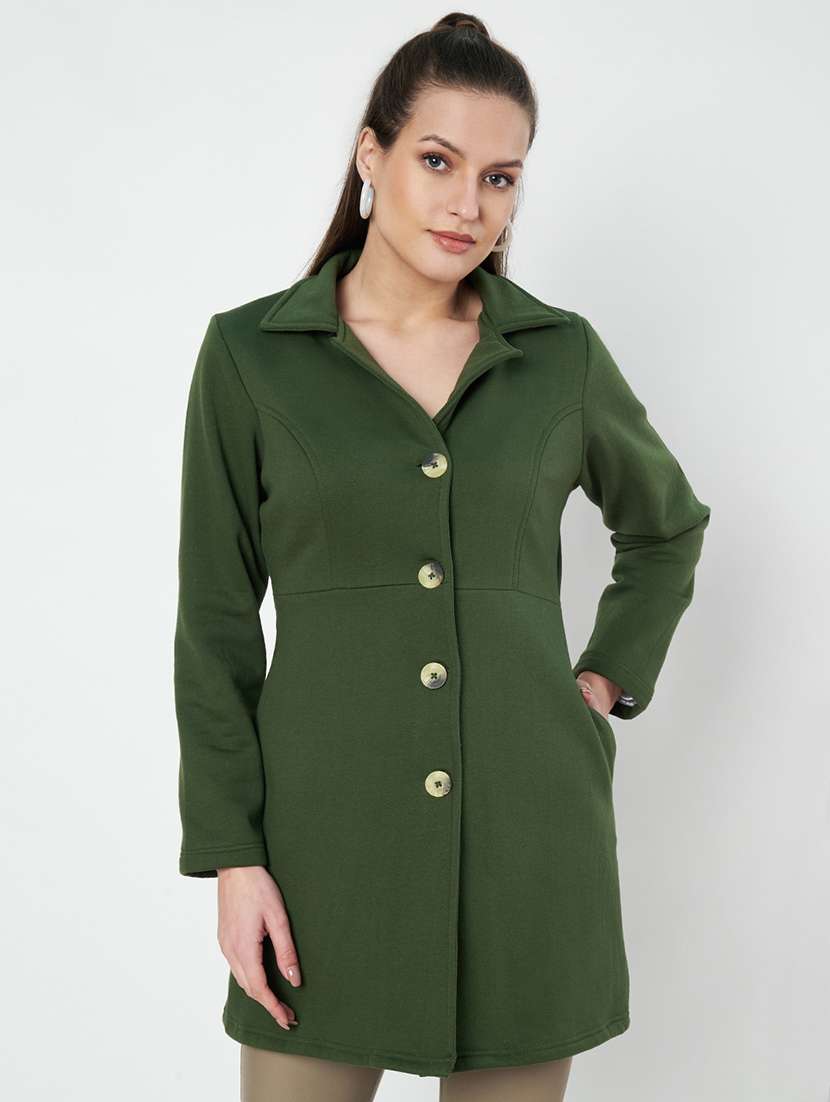 women solid long sleeves regular coat