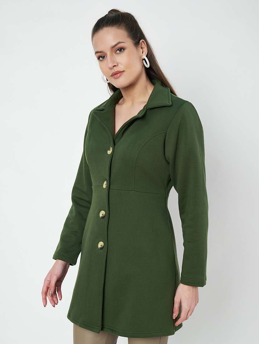 women solid long sleeves regular coat - 21741977 -  Standard Image - 1