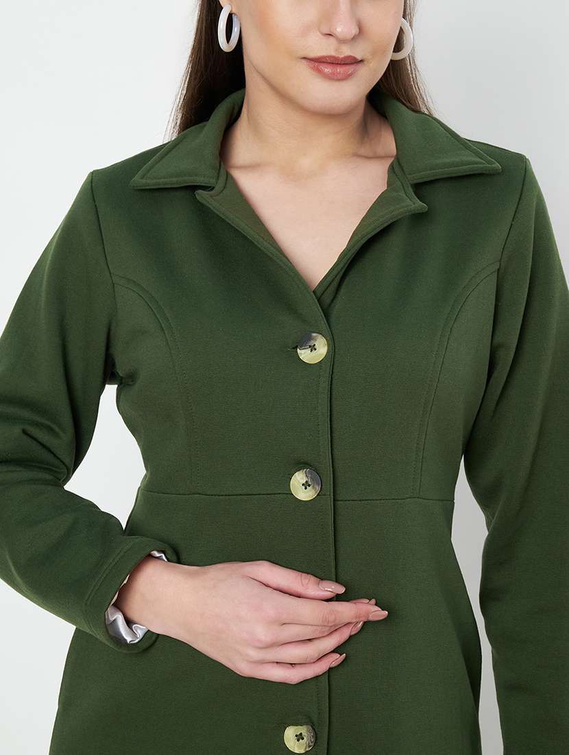 women solid long sleeves regular coat - 21741977 -  Standard Image - 4