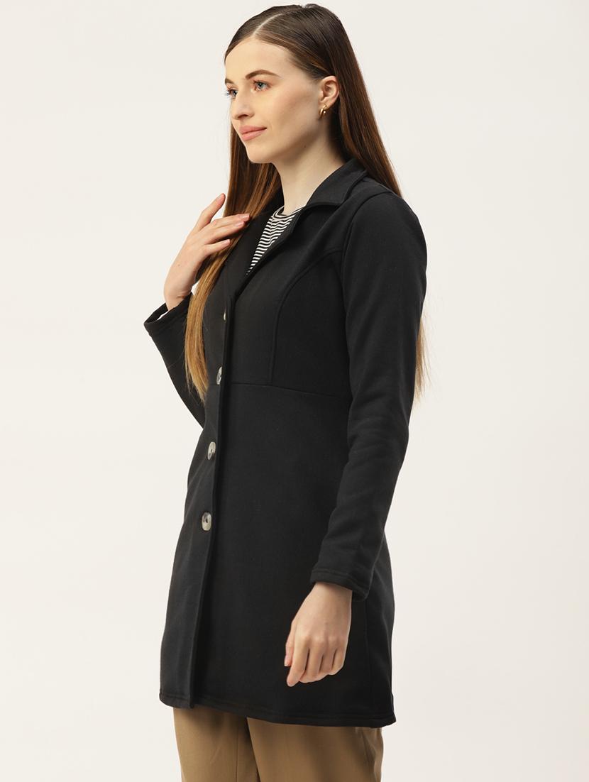 women solid long sleeves regular coat - 21741978 - Standard Image - 1