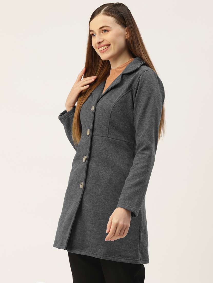 women solid long sleeves regular coat - 21741979 -  Standard Image - 1