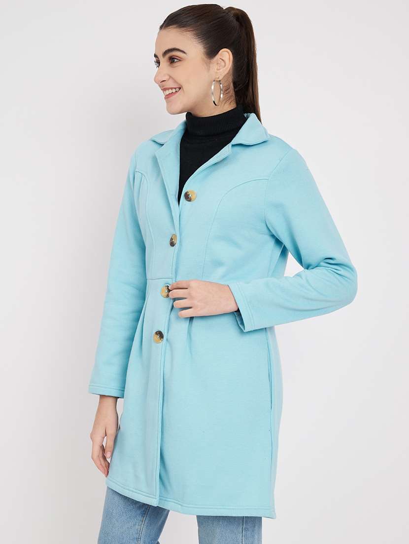 women solid long sleeves regular coat - 21741980 - Standard Image - 1