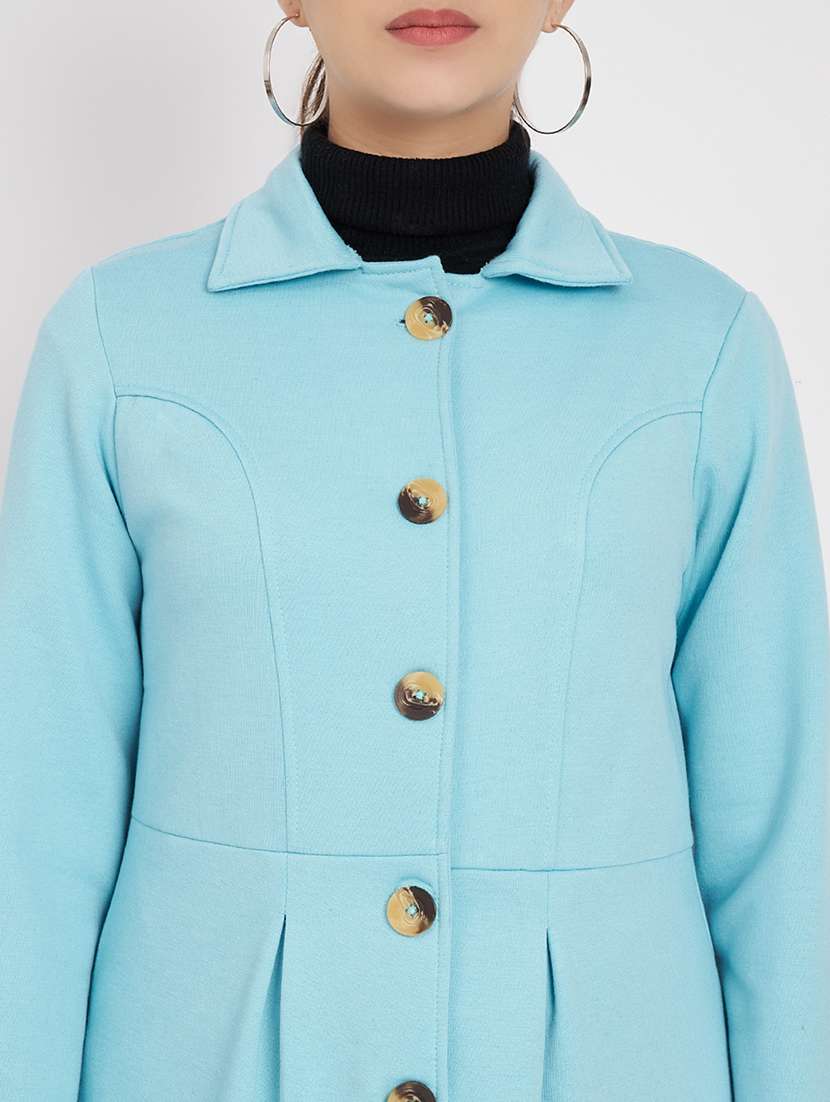 women solid long sleeves regular coat - 21741980 - Standard Image - 4
