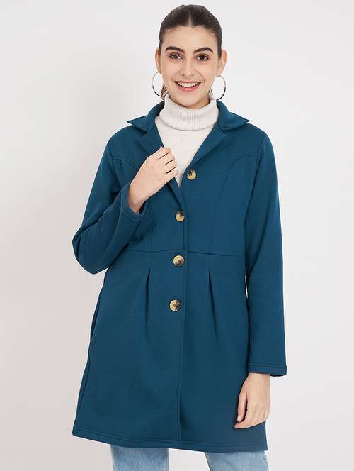 women solid long sleeves regular coat - 21741981 -  Standard Image - 0