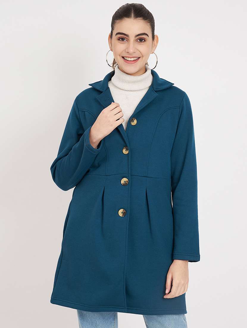 women solid long sleeves regular coat