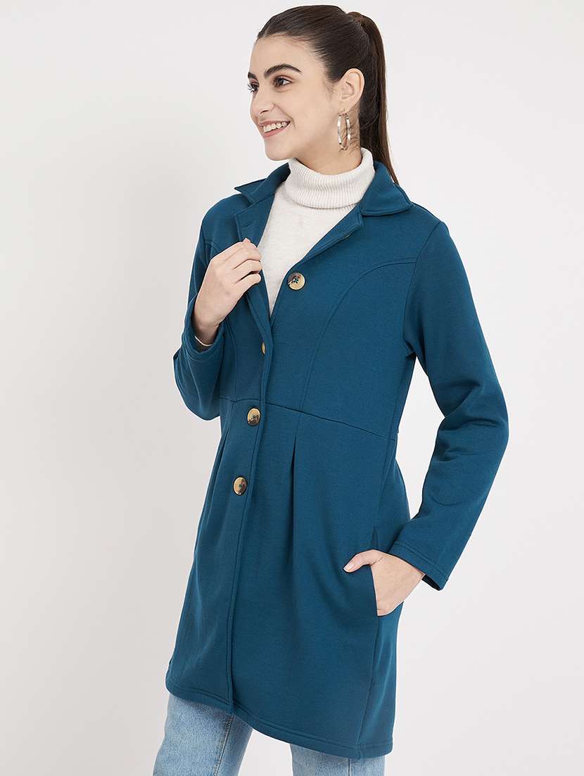 women solid long sleeves regular coat - 21741981 -  Standard Image - 1