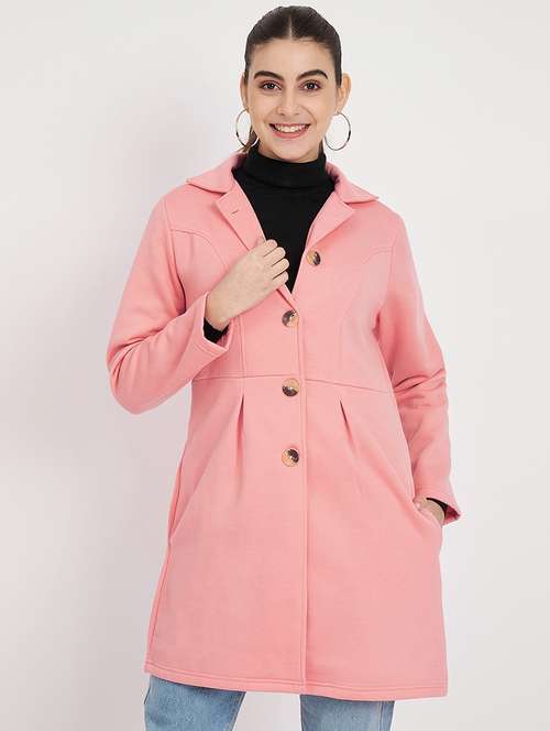 women solid long sleeves regular coat - 21741982 -  Standard Image - 0