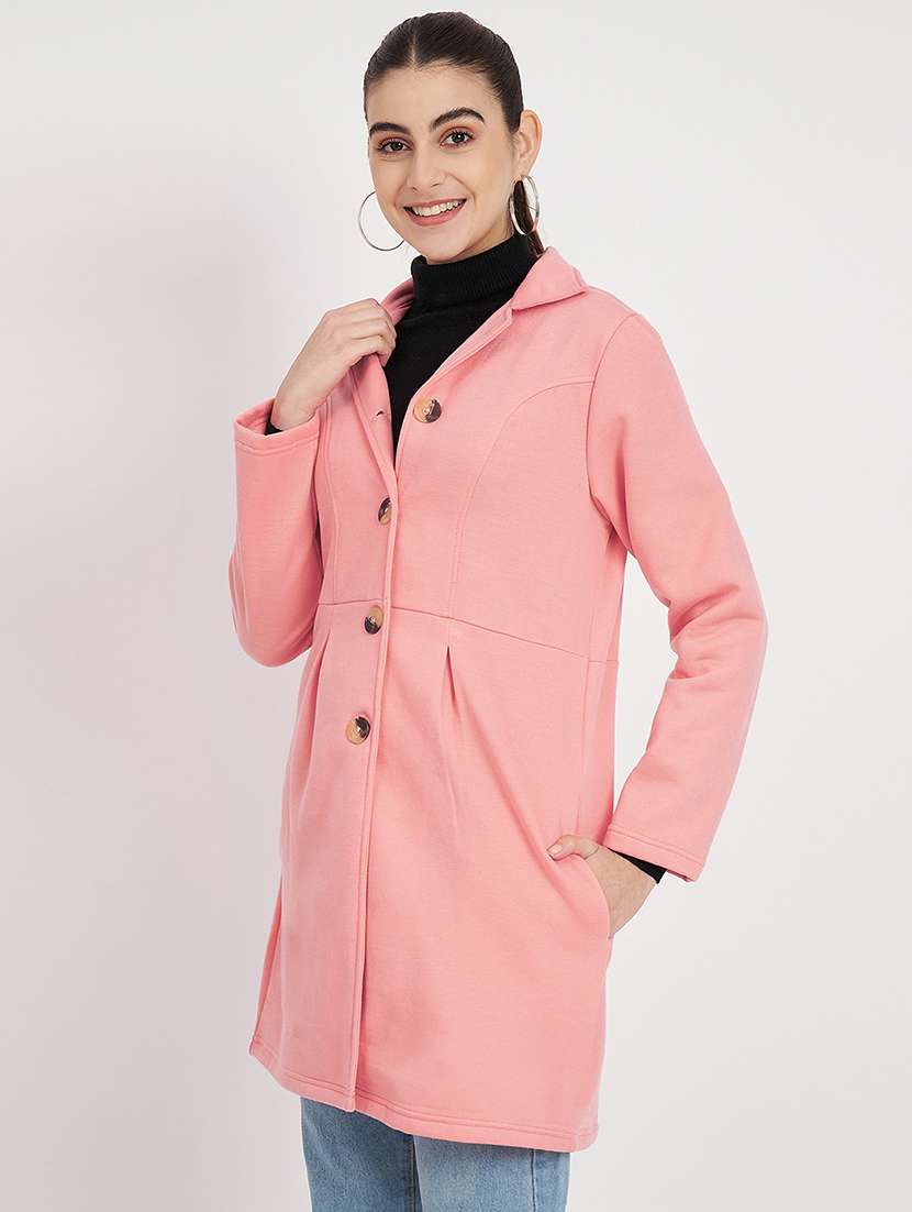 women solid long sleeves regular coat - 21741982 -  Standard Image - 1