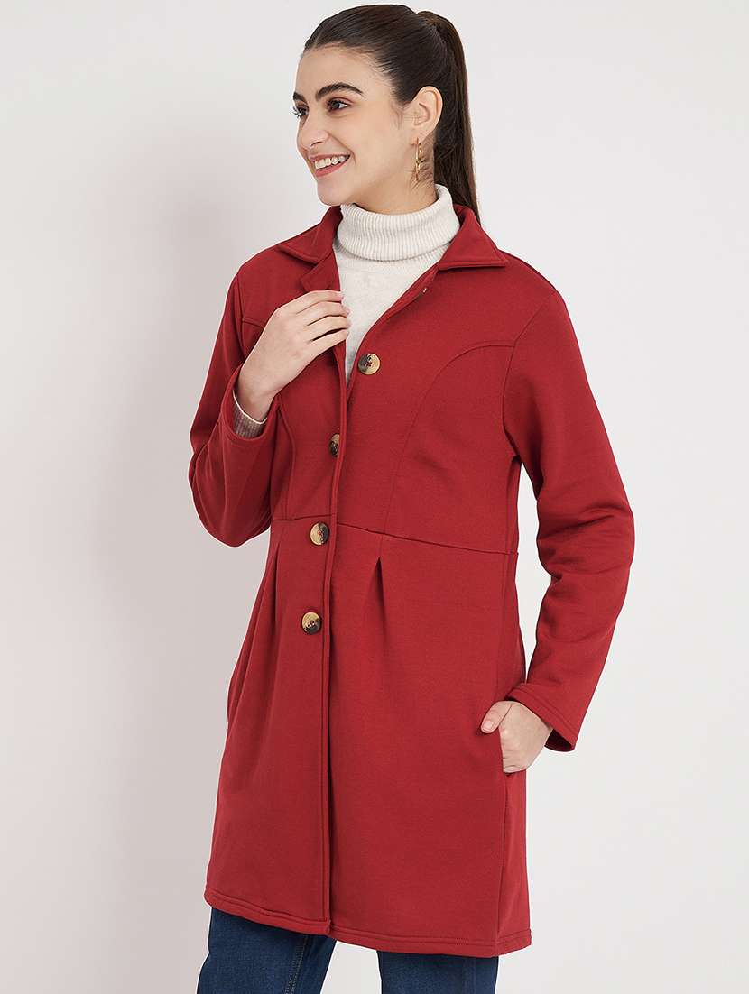  women solid long sleeves regular coat coat - 21741985 -  Standard Image - 1