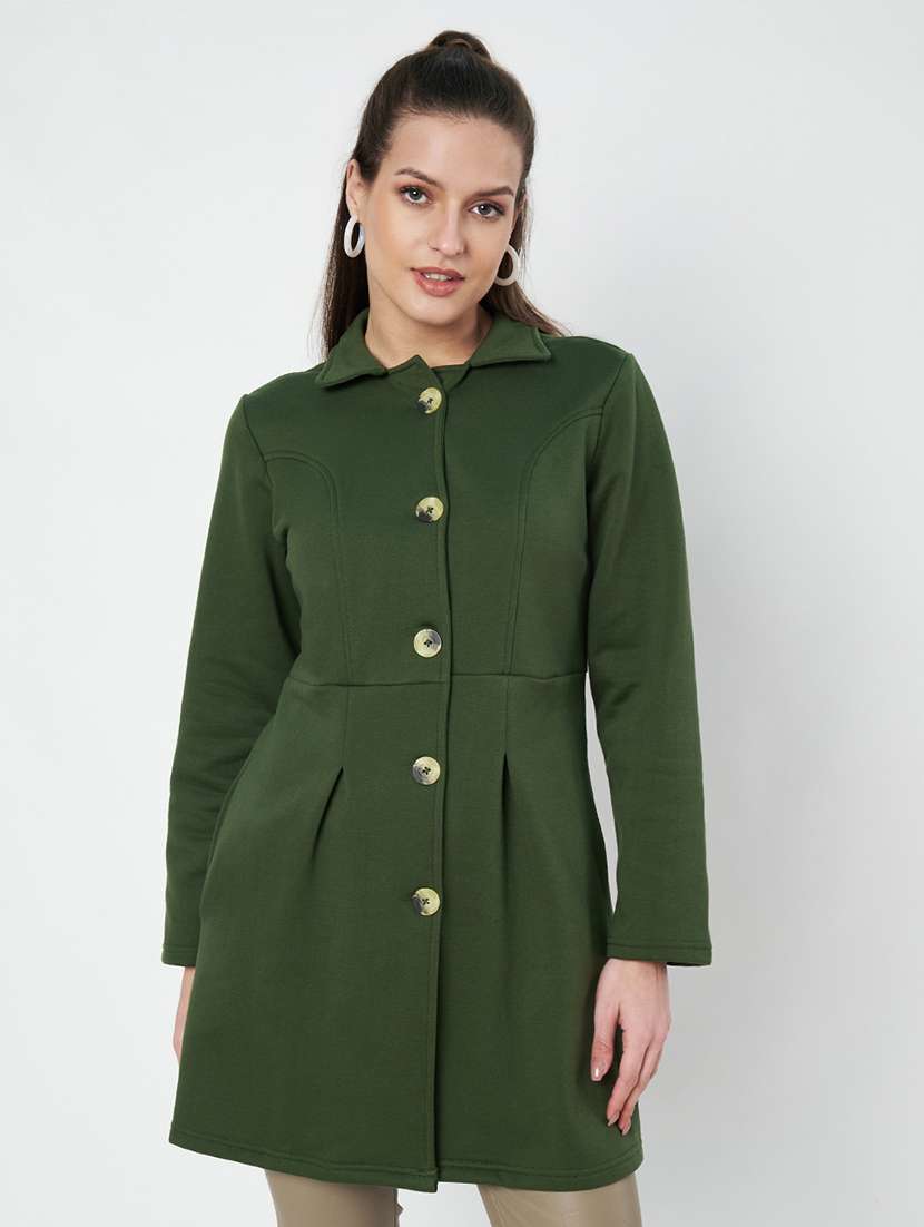 women solid long sleeves regular coat