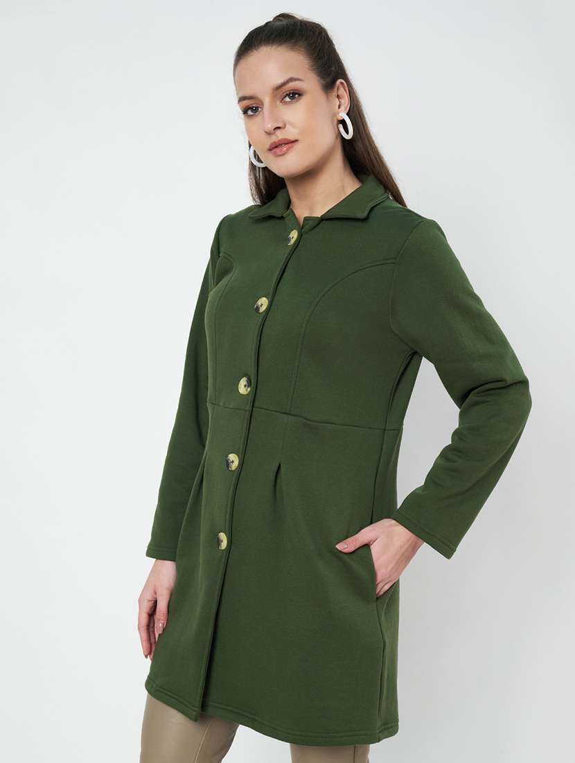 women solid long sleeves regular coat - 21741987 -  Standard Image - 1