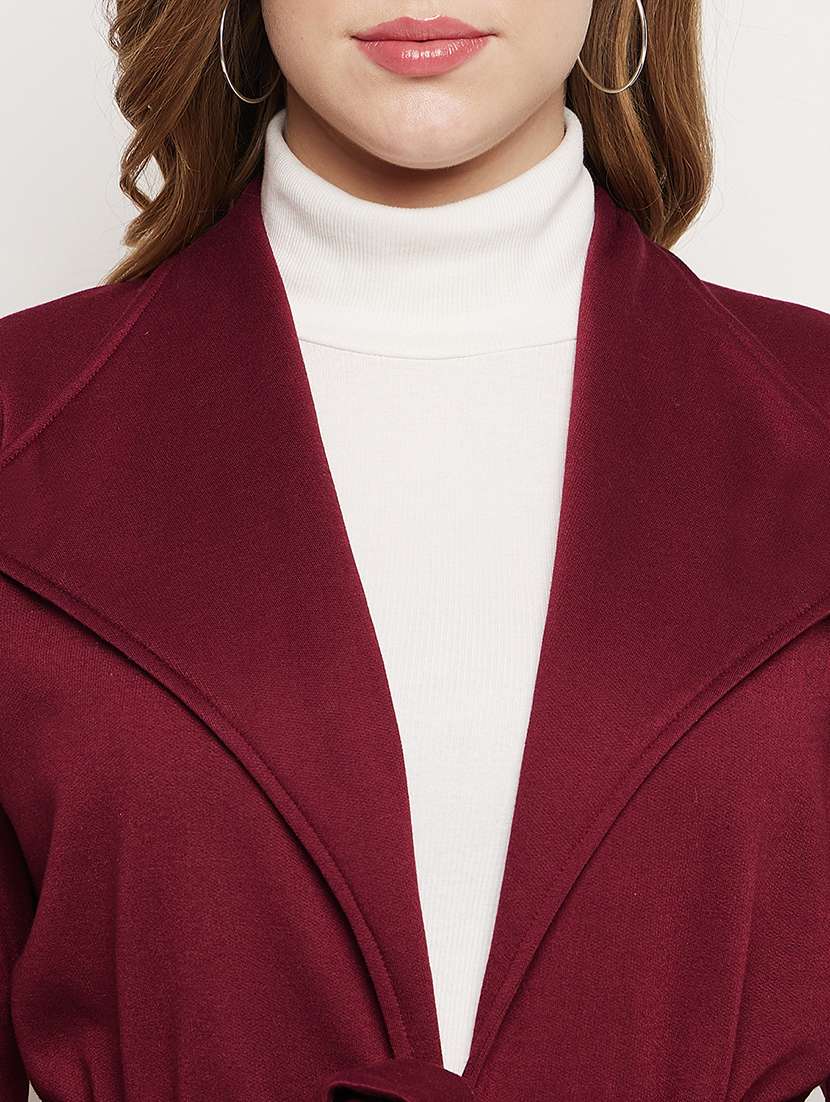 women solid long sleeves regular coat - 21741992 -  Standard Image - 4