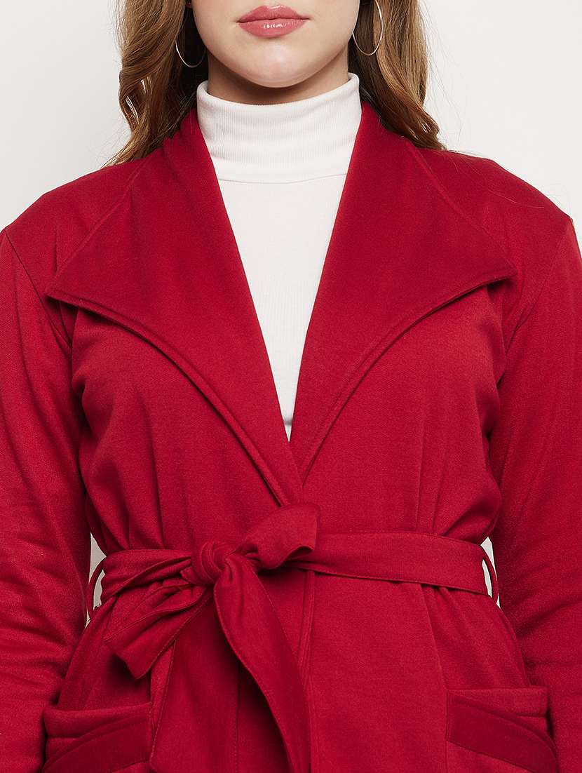 women solid long sleeves regular coat - 21741995 -  Standard Image - 4