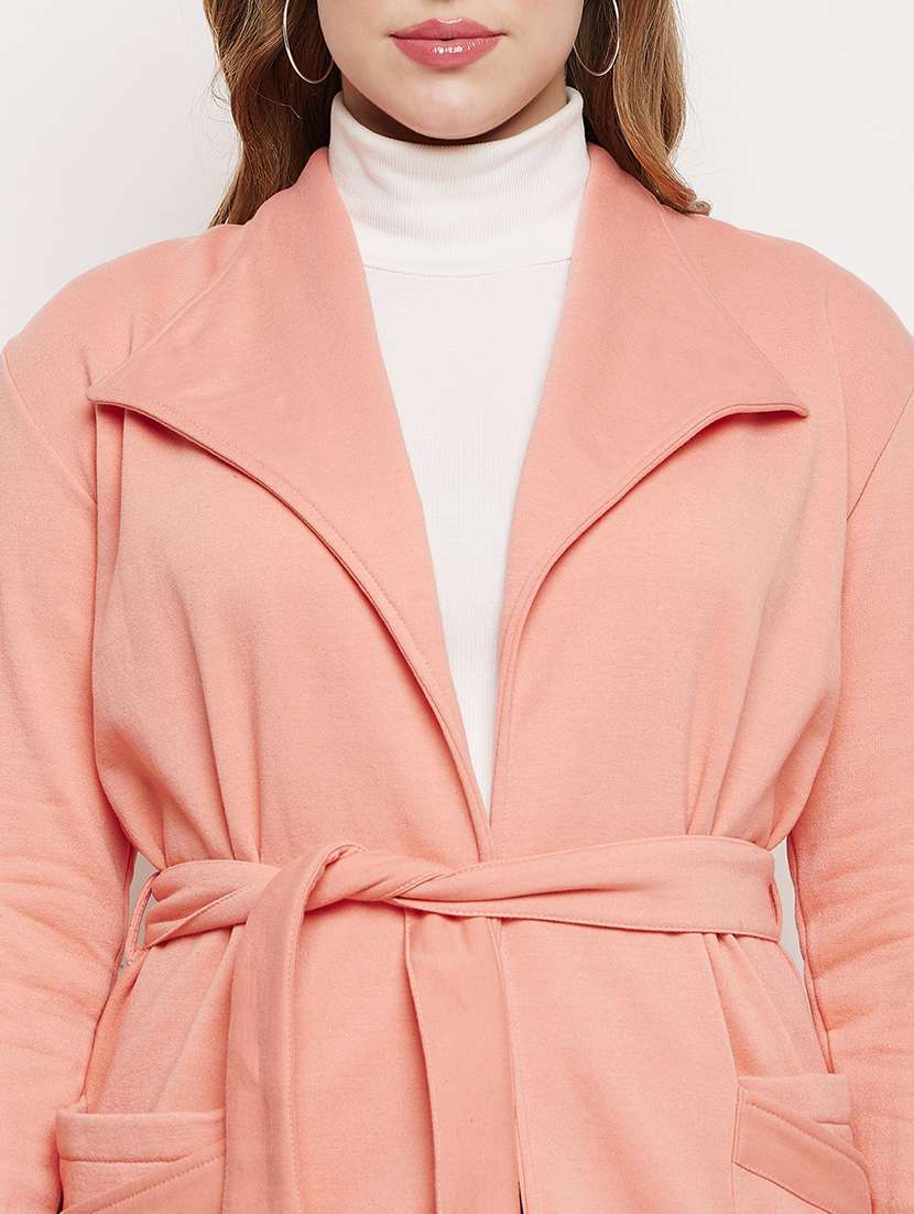 women solid long sleeves regular coat - 21741996 -  Standard Image - 4