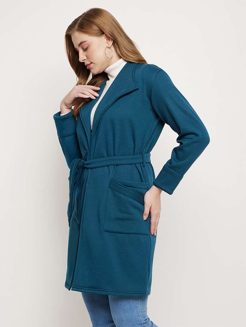 women solid long sleeves regular coat - 21741997 -  Standard Image - 1