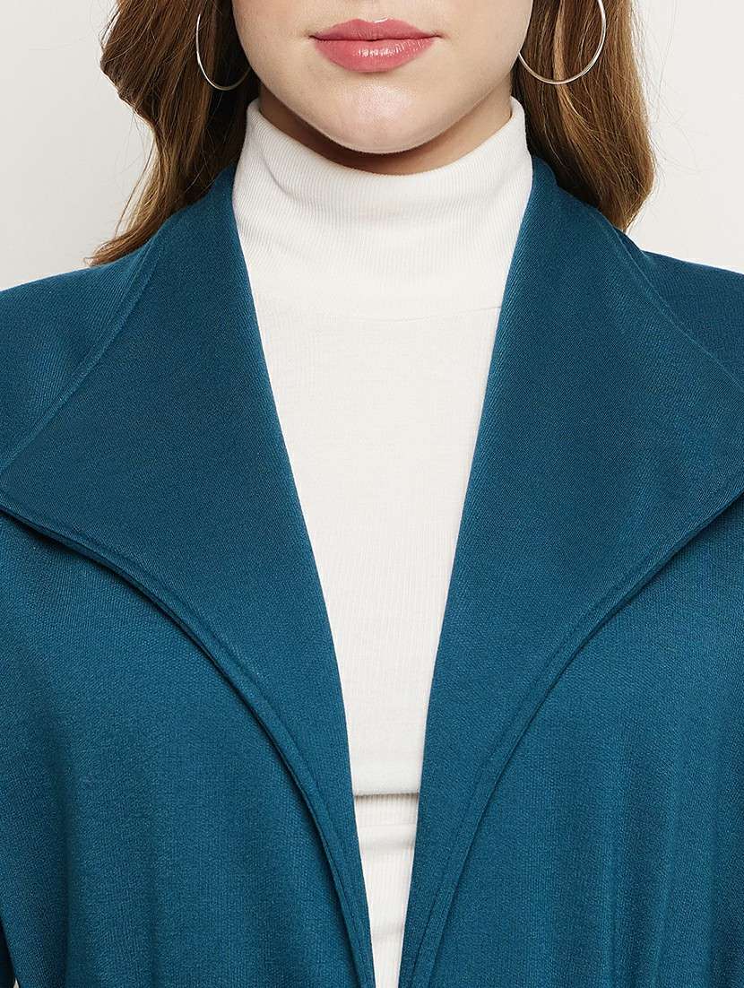 women solid long sleeves regular coat - 21741997 -  Standard Image - 4