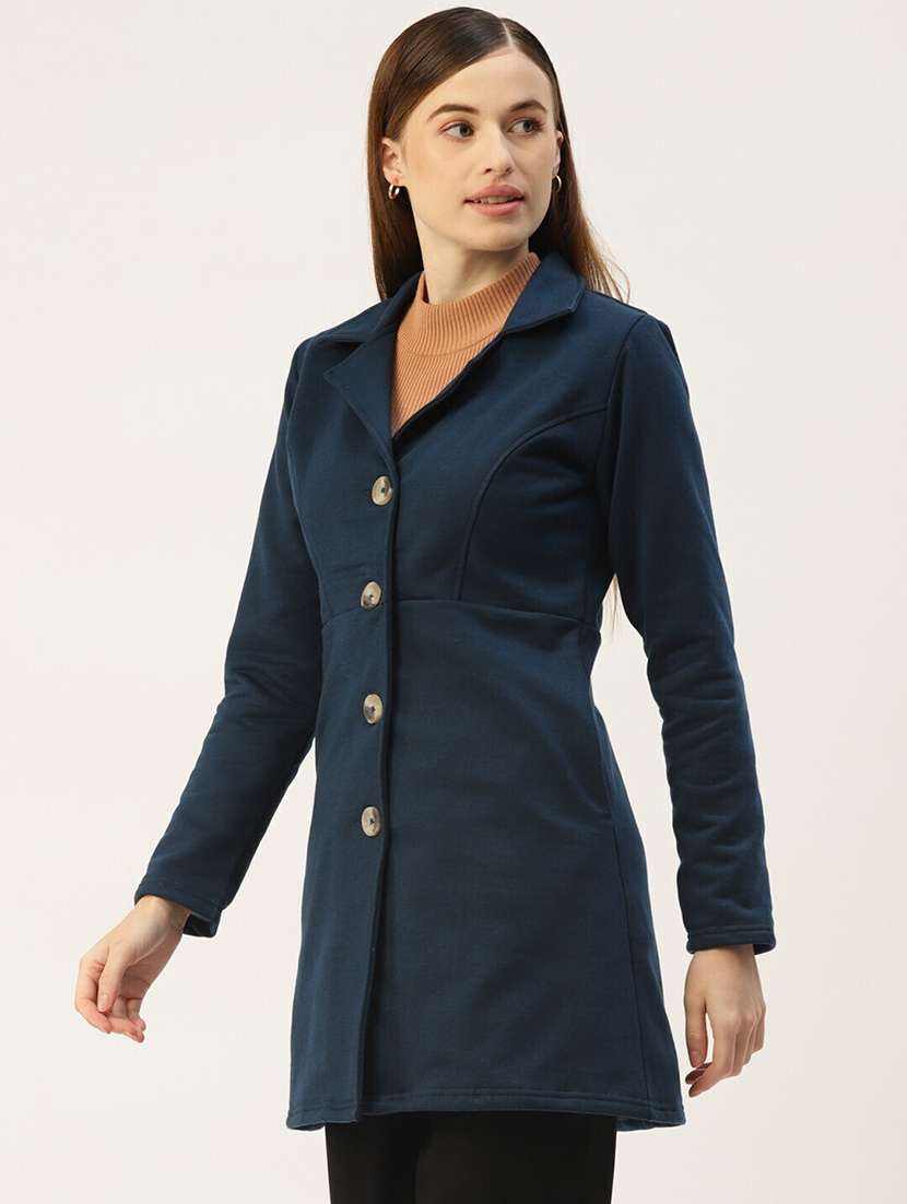 women solid long sleeves regular coat - 21742001 -  Standard Image - 1