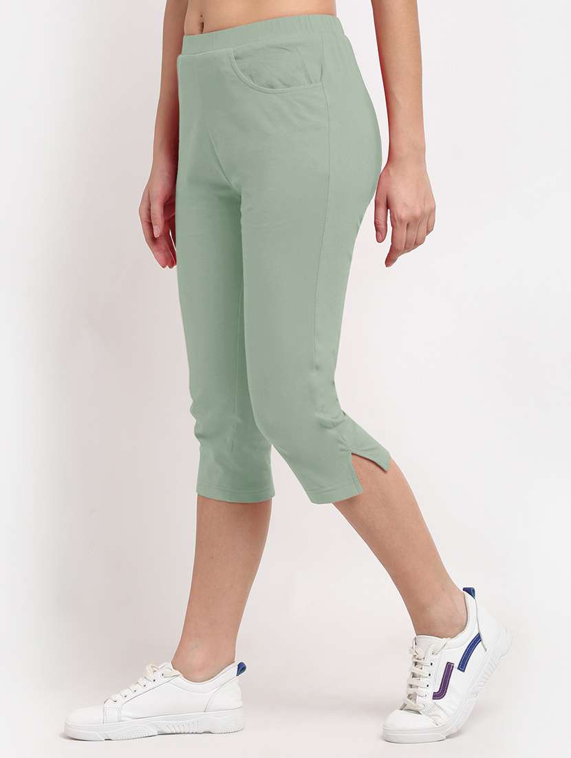 women solid mid rise slim fit capri - 21742011 -  Standard Image - 1