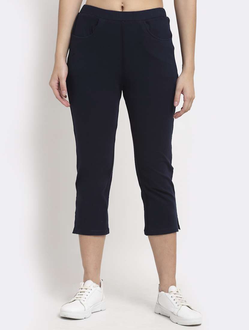 women solid mid rise slim fit capri - 21742023 - Zoom Image - 0