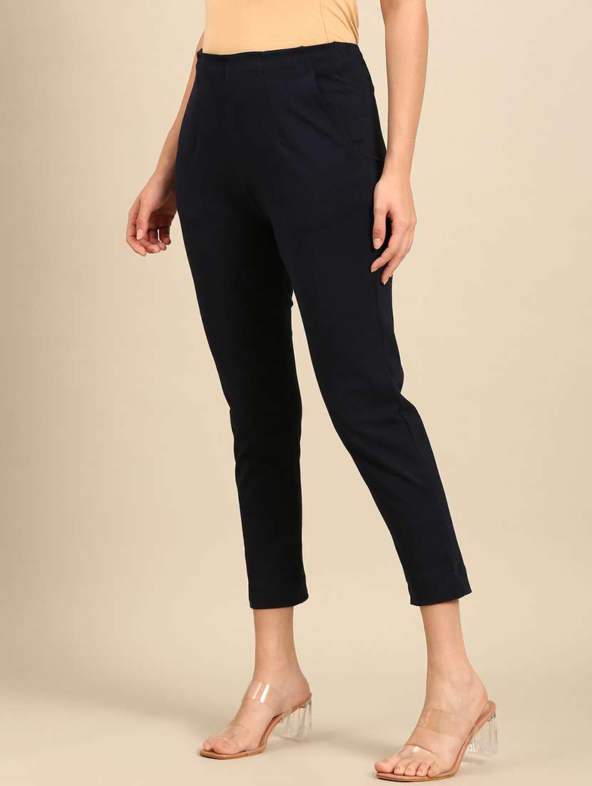 women solid mid rise cigarette pants - 21742136 -  Standard Image - 1