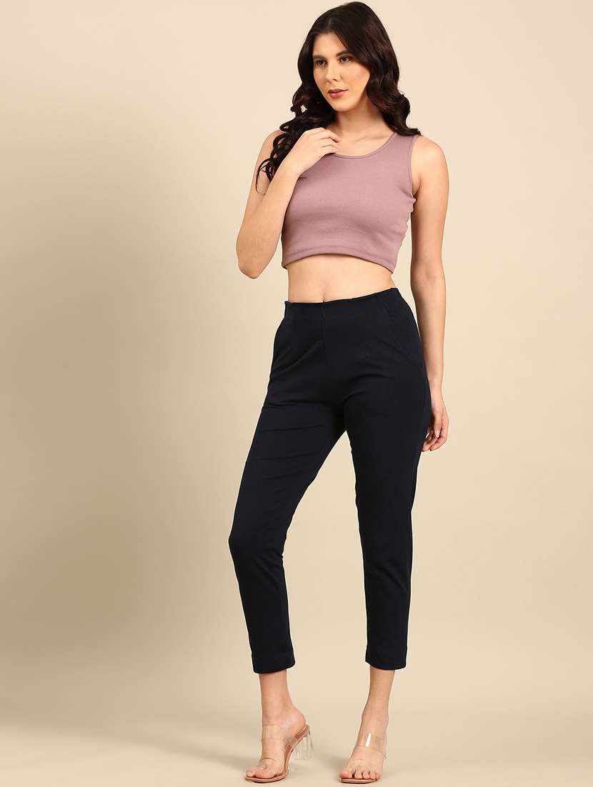 women solid mid rise cigarette pants - 21742136 -  Standard Image - 4