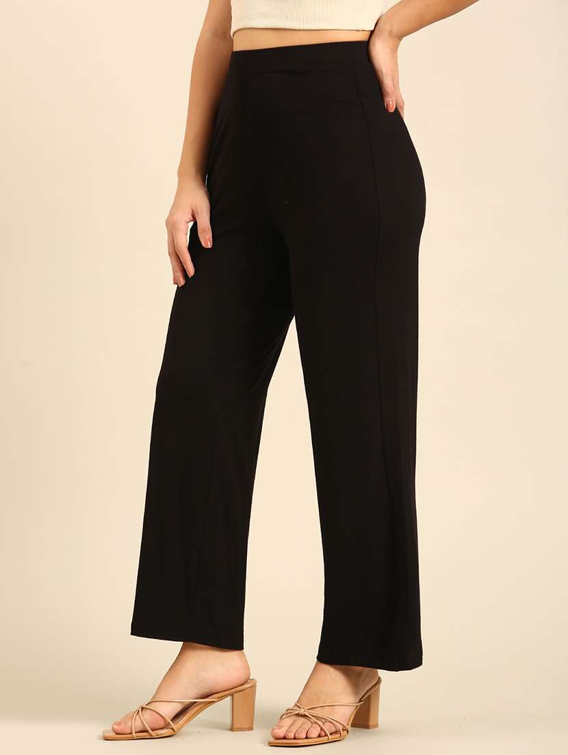 women solid high rise wide leg trouser - 21742146 - Standard Image - 1