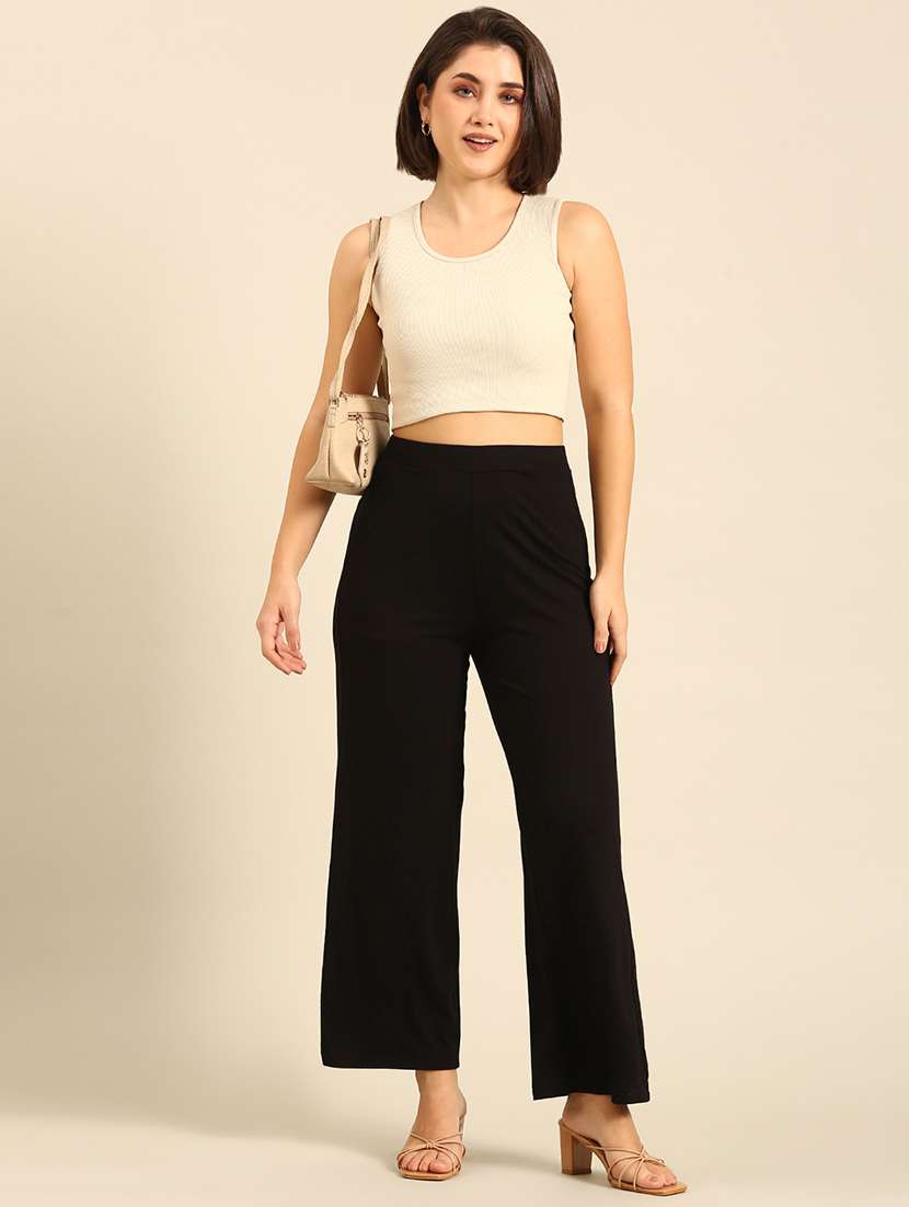 women solid high rise wide leg trouser - 21742146 - Standard Image - 4