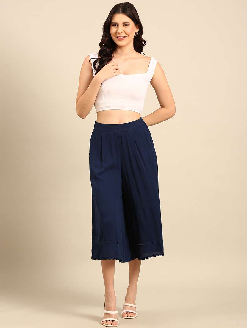 women solid high rise culottes - 21742155 - Standard Image - 4