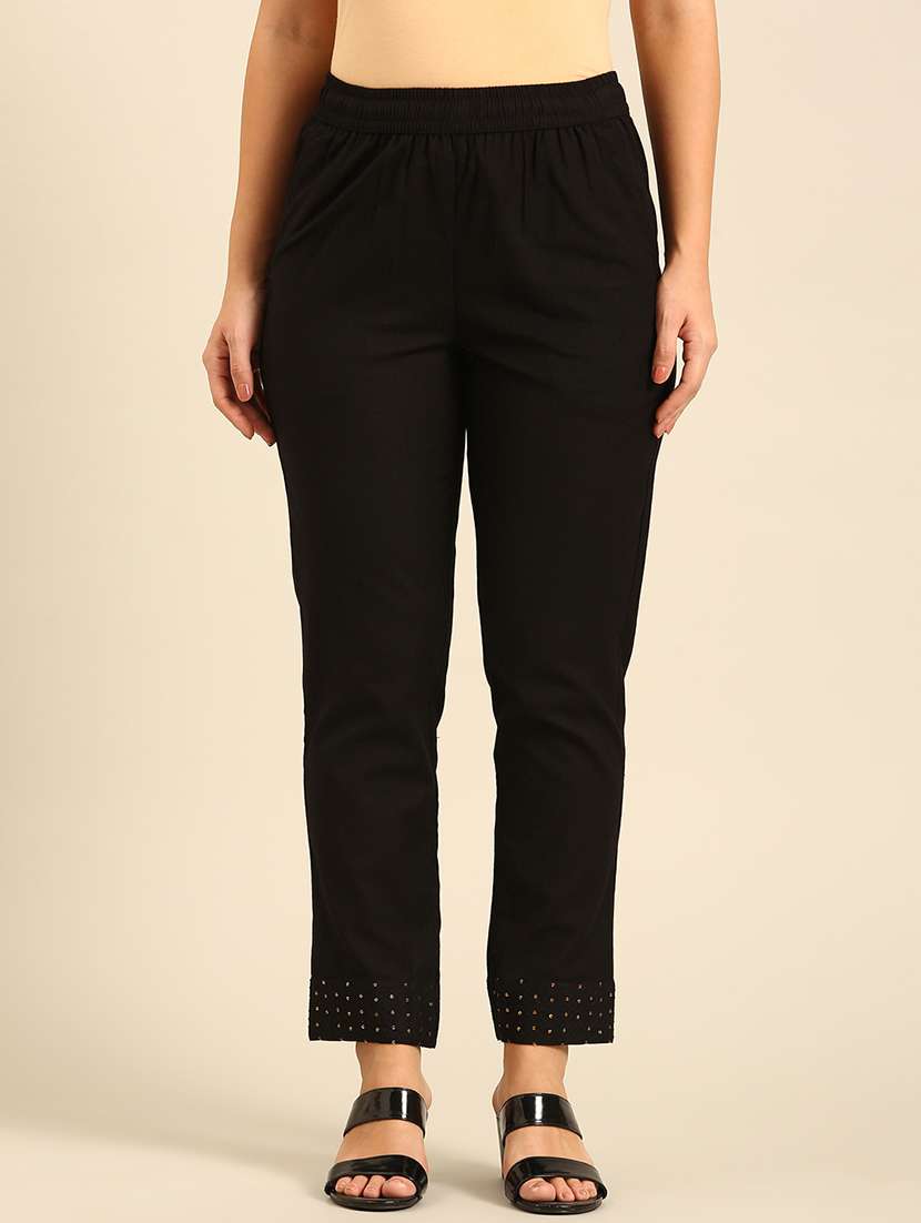 women solid mid rise cigarette pants