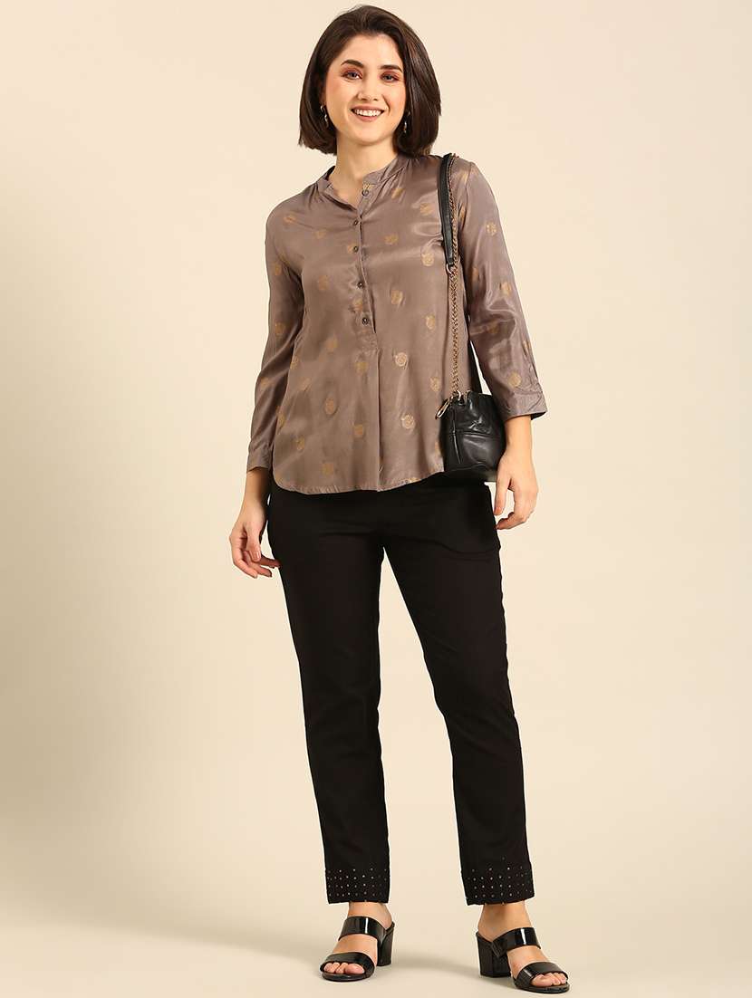 women solid mid rise cigarette pants - 21742160 -  Standard Image - 4