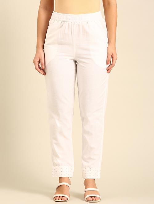 women solid mid rise cigarette pants - 21742161 - Standard Image - 0