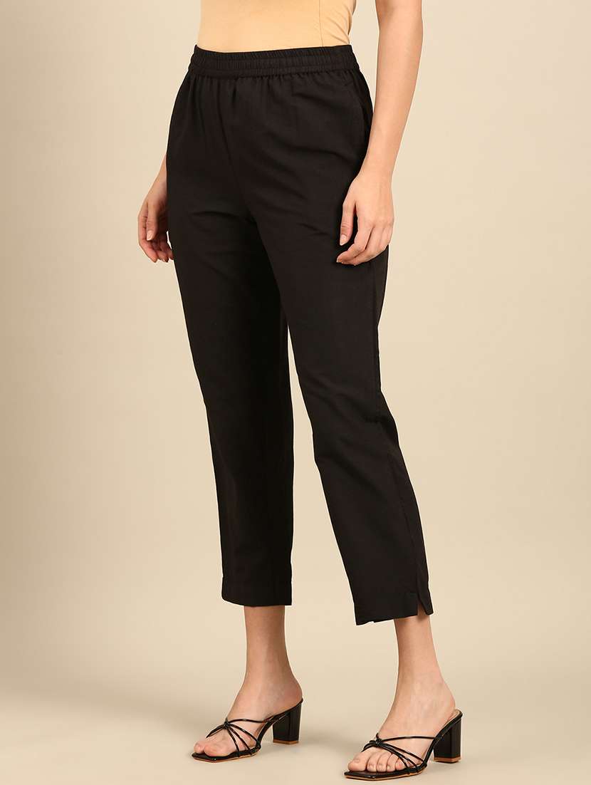 women solid mid rise cigarette pants - 21742163 -  Standard Image - 1