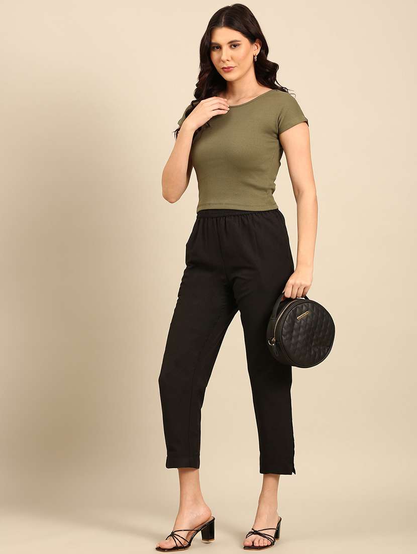 women solid mid rise cigarette pants - 21742163 -  Standard Image - 4
