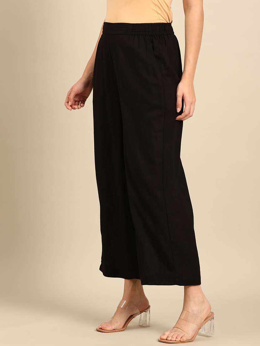 women solid high rise straight trouser - 21742169 -  Standard Image - 1