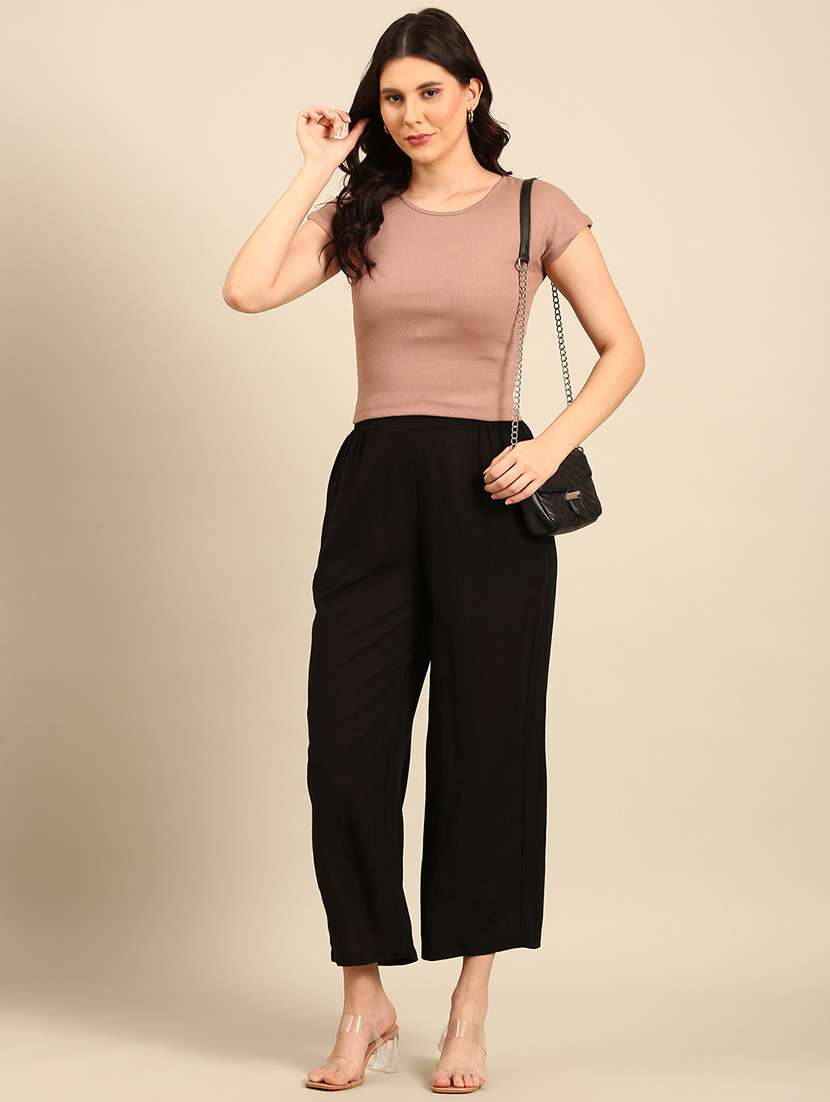 women solid high rise straight trouser - 21742169 -  Standard Image - 4