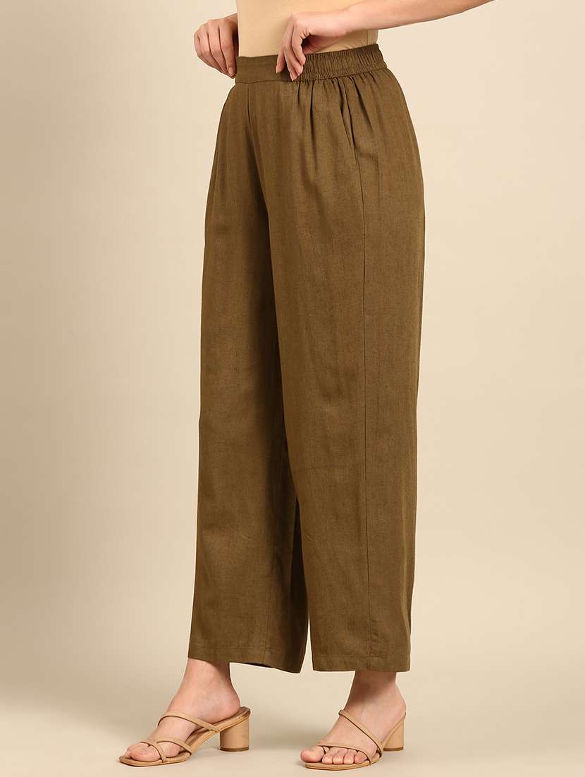 women solid high rise straight trouser - 21742170 -  Standard Image - 1