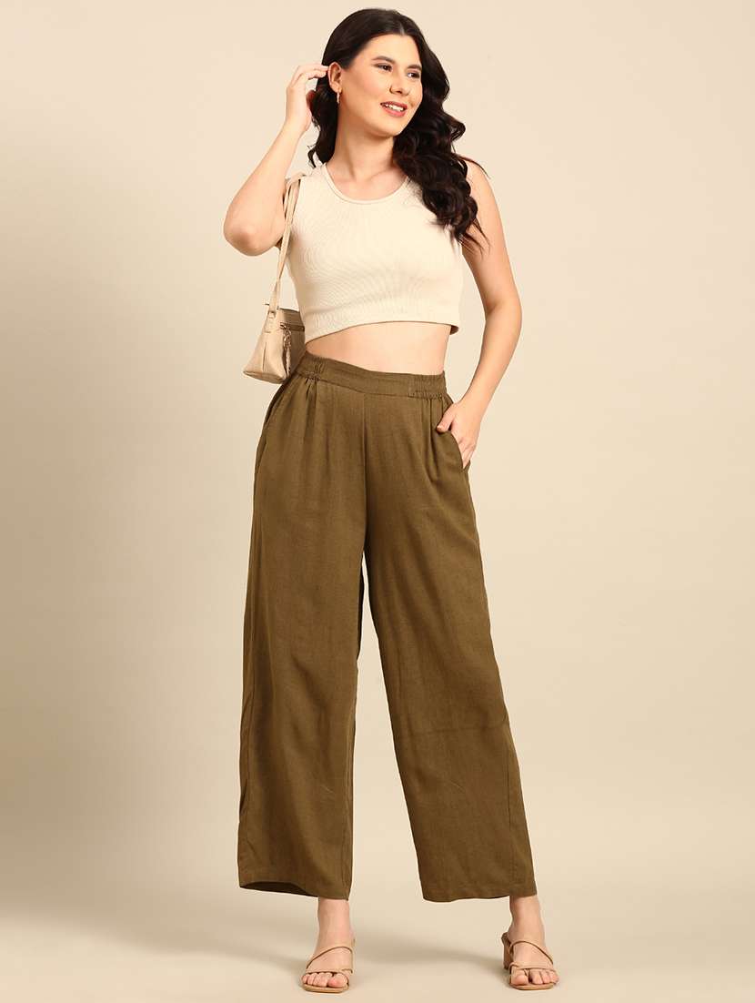 women solid high rise straight trouser - 21742170 -  Standard Image - 4