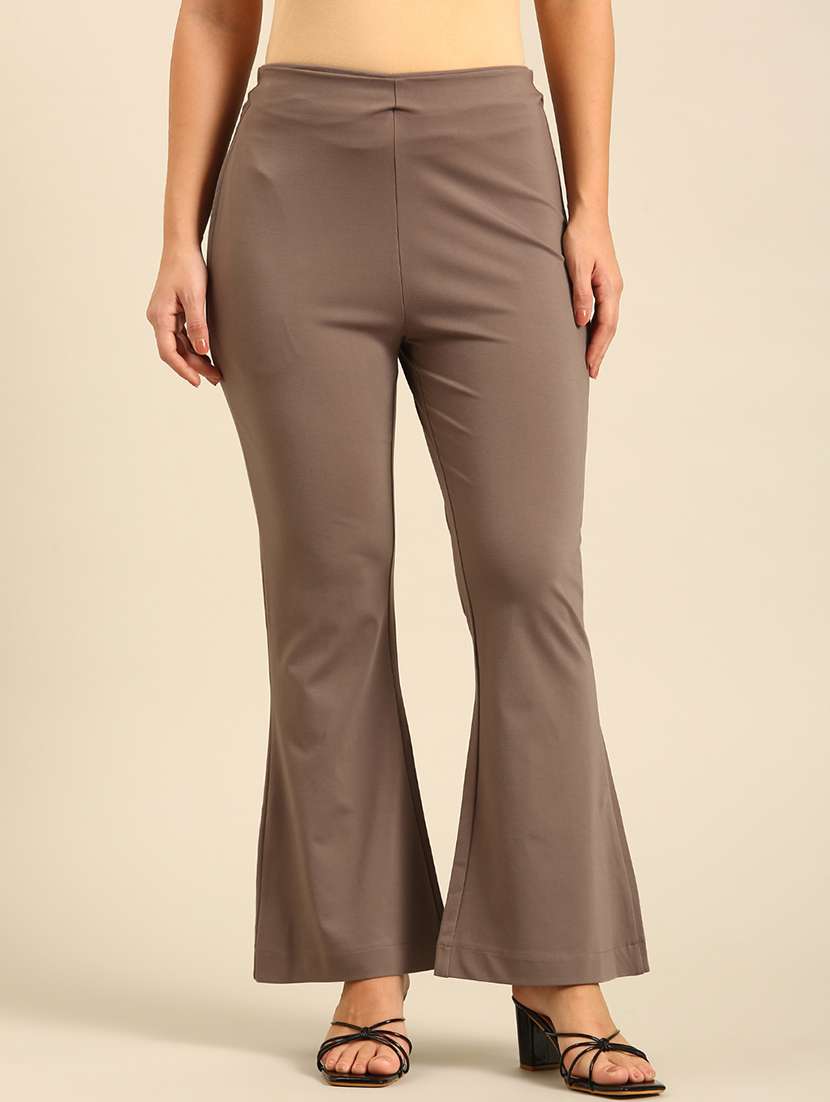 women solid high rise bootcut trouser