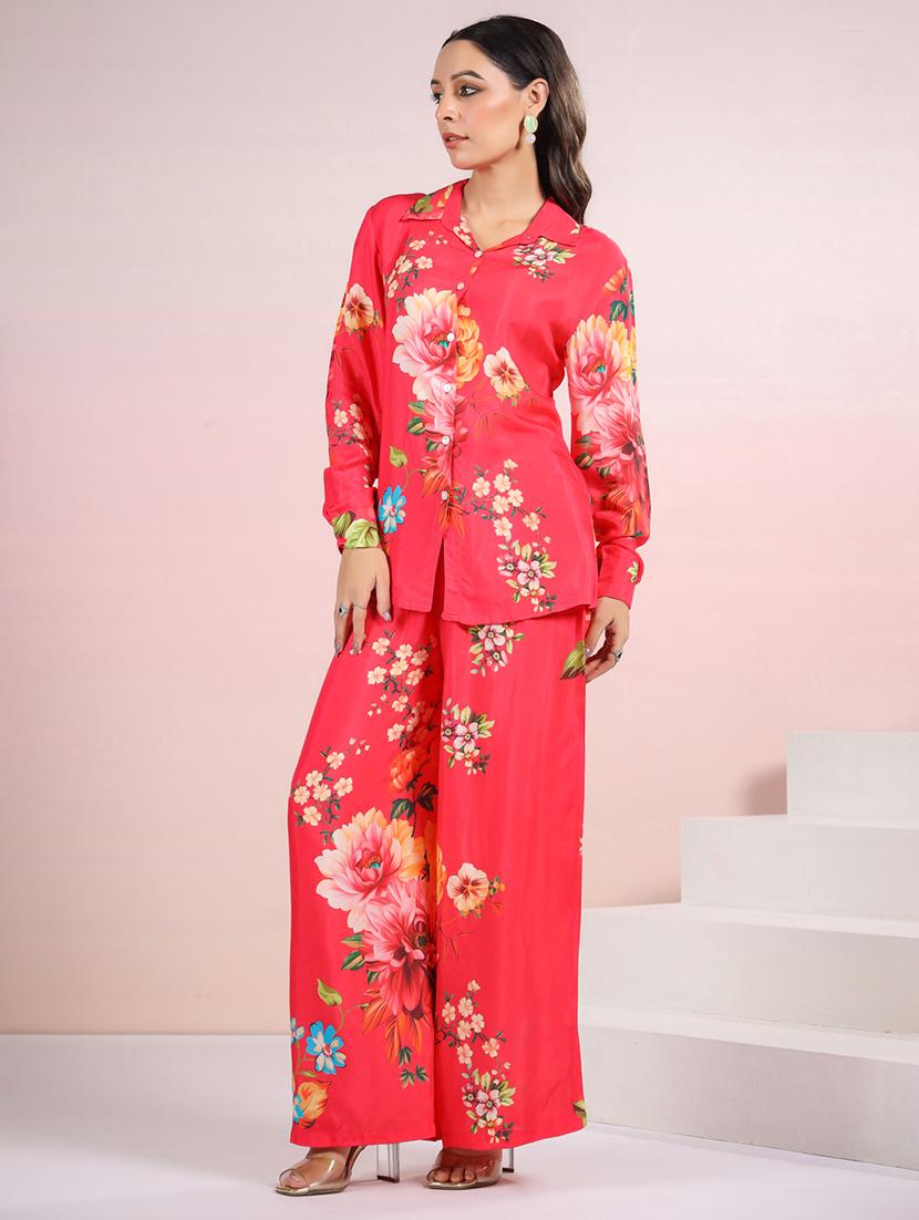 women floral print top and trouser co-ord set - 21742299 - Standard Image - 1
